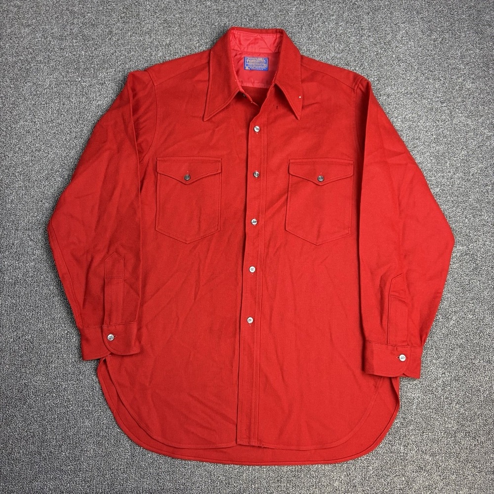 VTG Pendleton 100% Virgin Wool USA Made Button Red Outdoor Flannel Shirt Size 16
